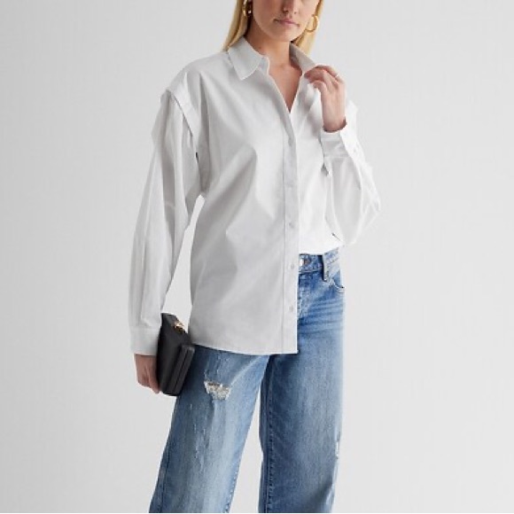Express white detachable long sleeve poplin cotton button up shirt /vest, 2 in 1 - Picture 7 of 10